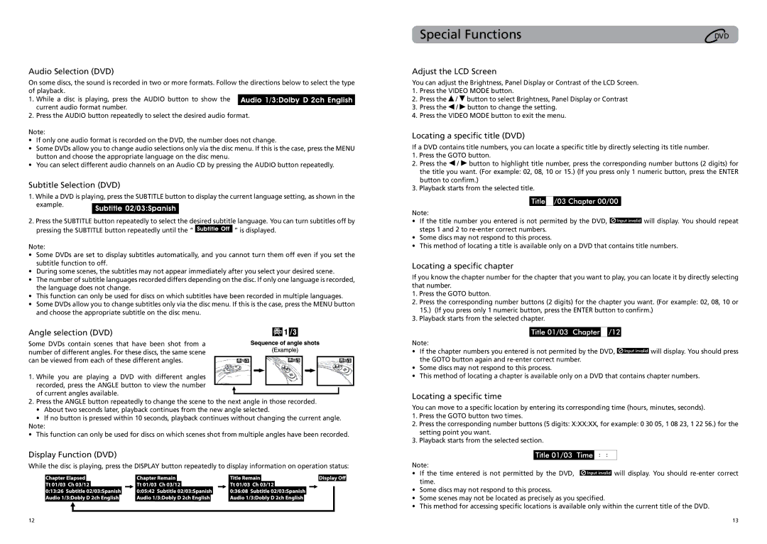 RCA DRC62708 user manual Special Functions 