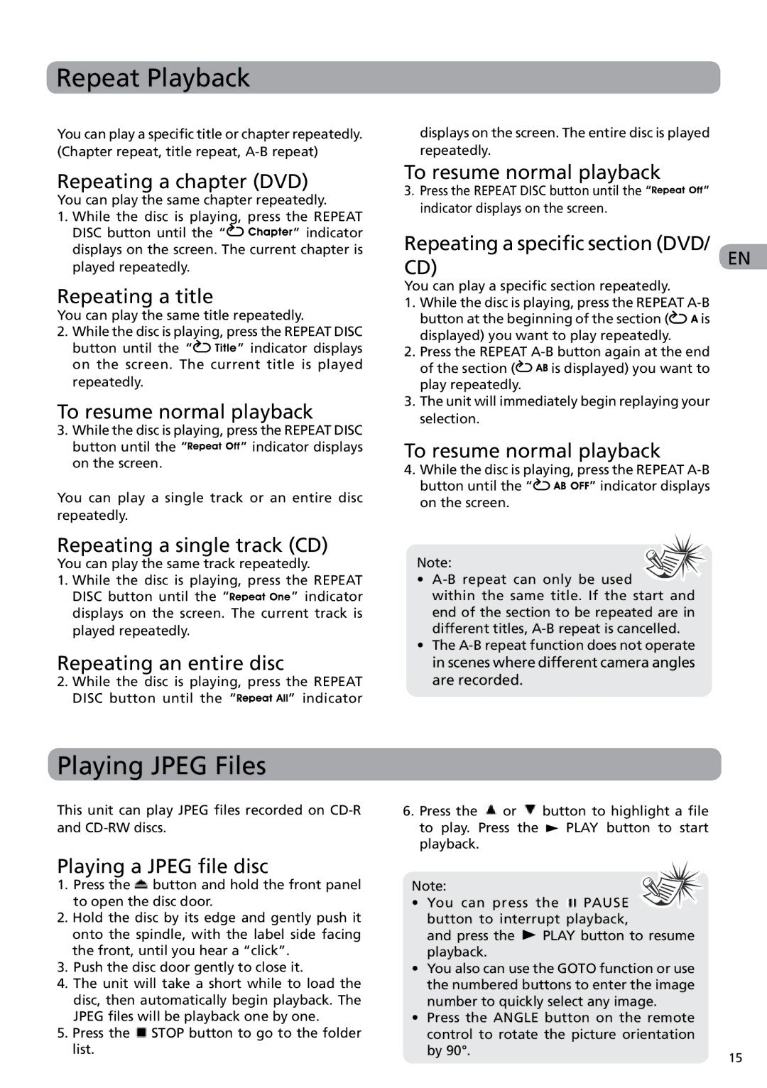 RCA DRC6282 user manual Repeat Playback, Playing Jpeg Files 