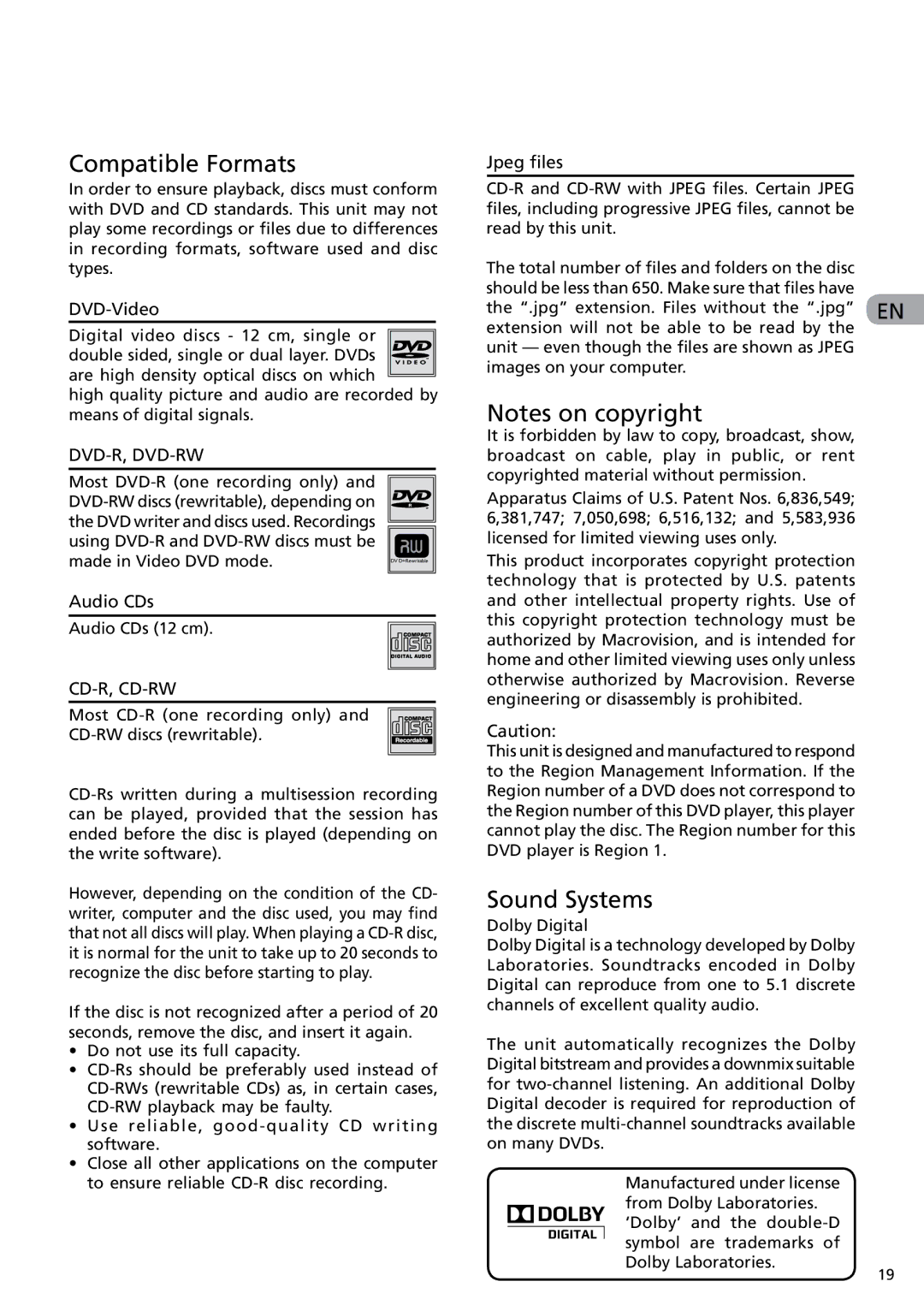 RCA DRC6282 user manual Sound Systems, DVD-Video 