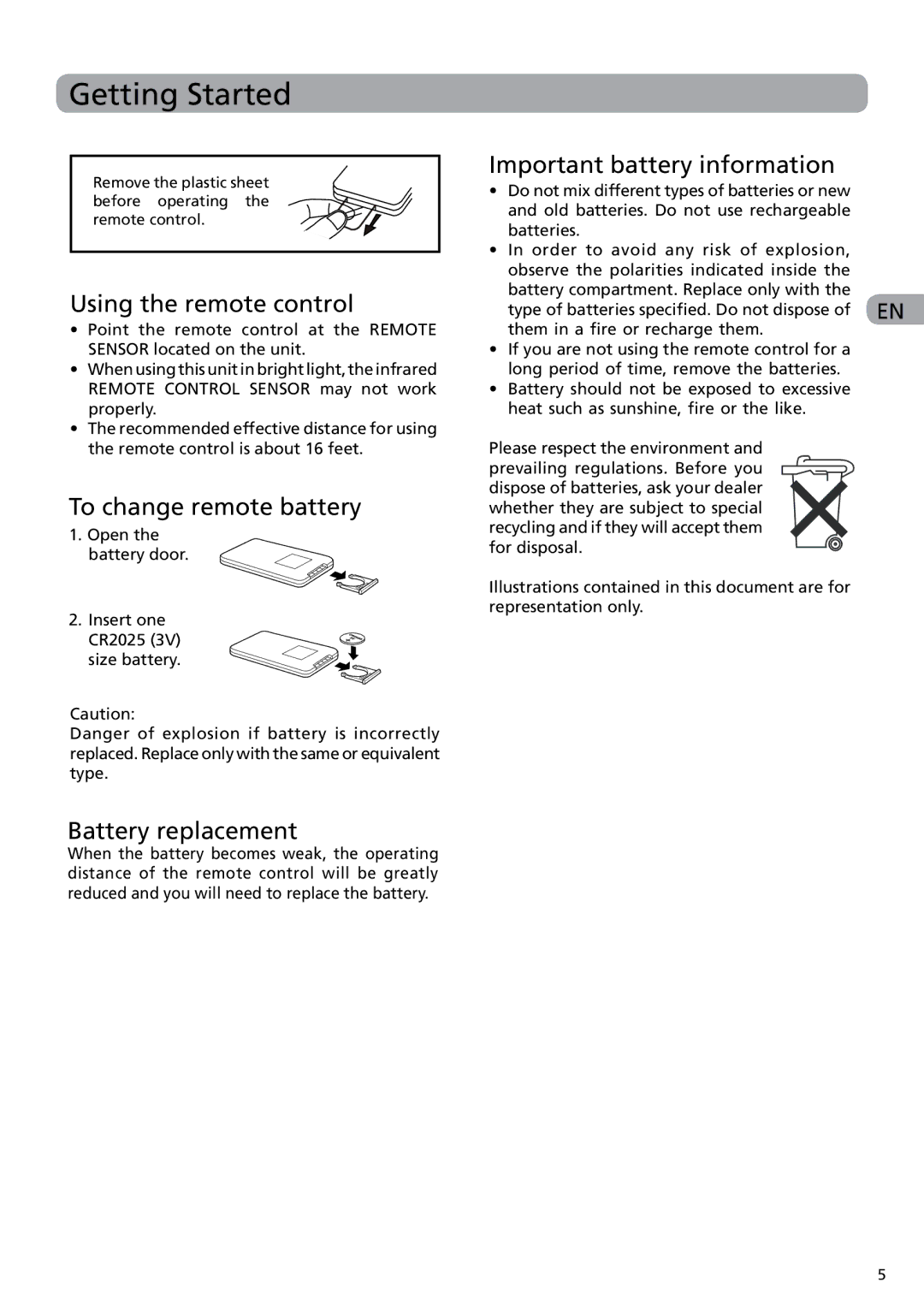 RCA DRC6282 user manual Getting Started, Using the remote control, To change remote battery, Battery replacement 