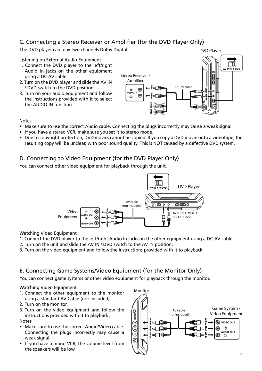 RCA DRC6379T user manual Connecting to Video Equipment for the DVD Player Only 