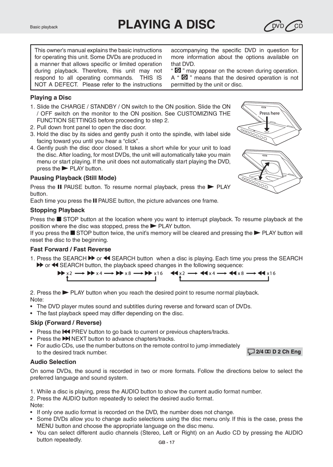 RCA DRC6389T owner manual Playing a Disc 