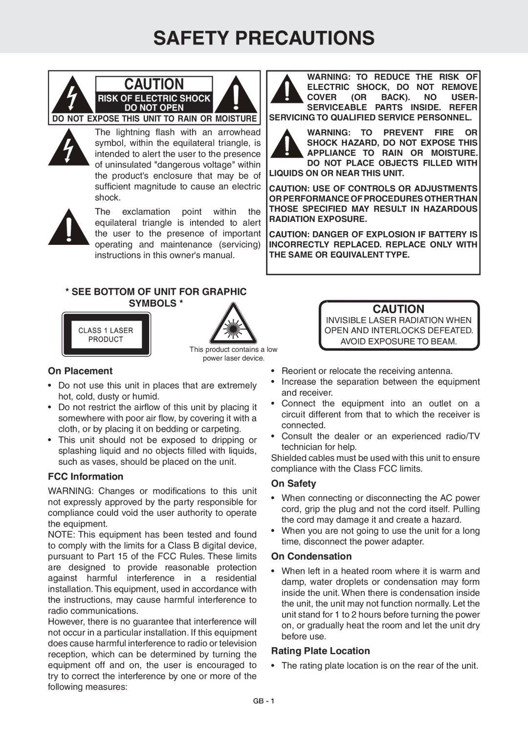 RCA DRC6389T owner manual Safety Precautions 