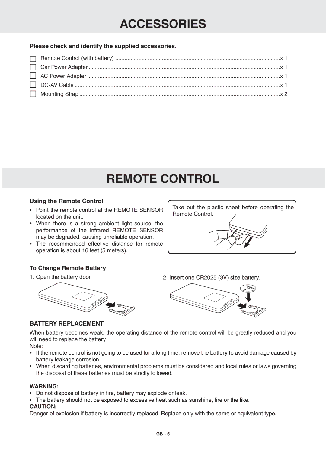 RCA DRC6389T Accessories, Remote control, Please check and identify the supplied accessories, Using the Remote Control 