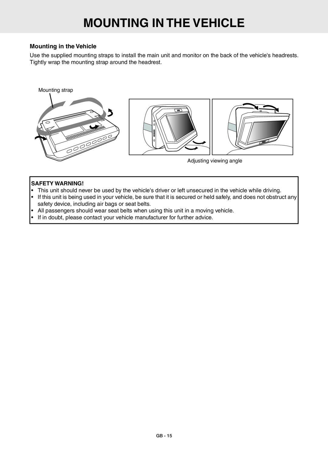RCA DRC6389T owner manual mounting IN the VEHICLE, Mounting in the Vehicle 
