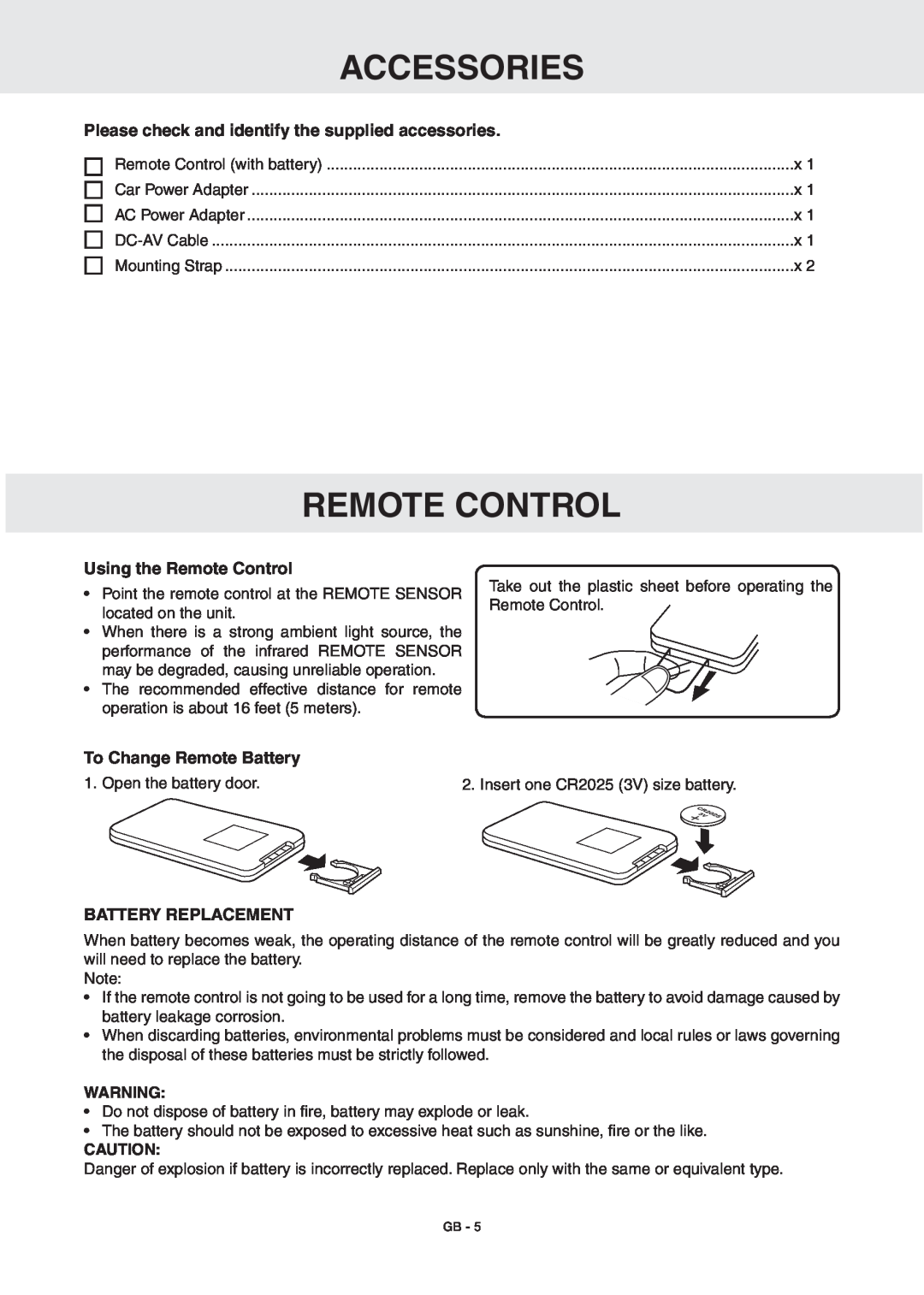 RCA DRC6389T Accessories, remote control, Please check and identify the supplied accessories, Using the Remote Control 