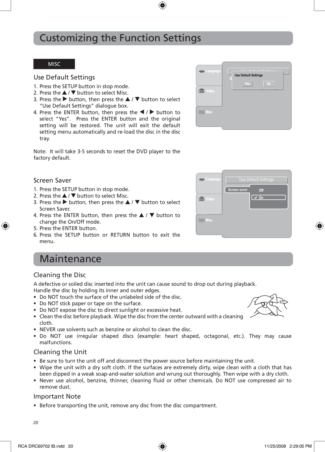 RCA DRC69702 user manual Maintenance 