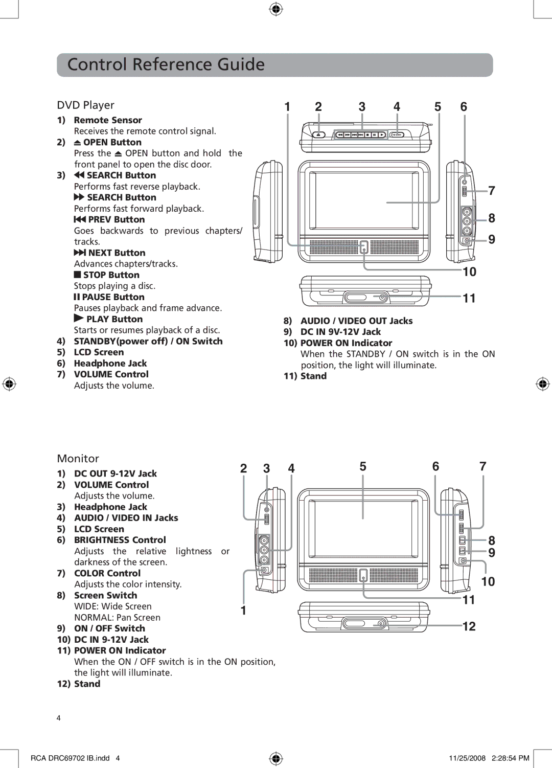 RCA DRC69702 user manual DVD Player, Monitor 