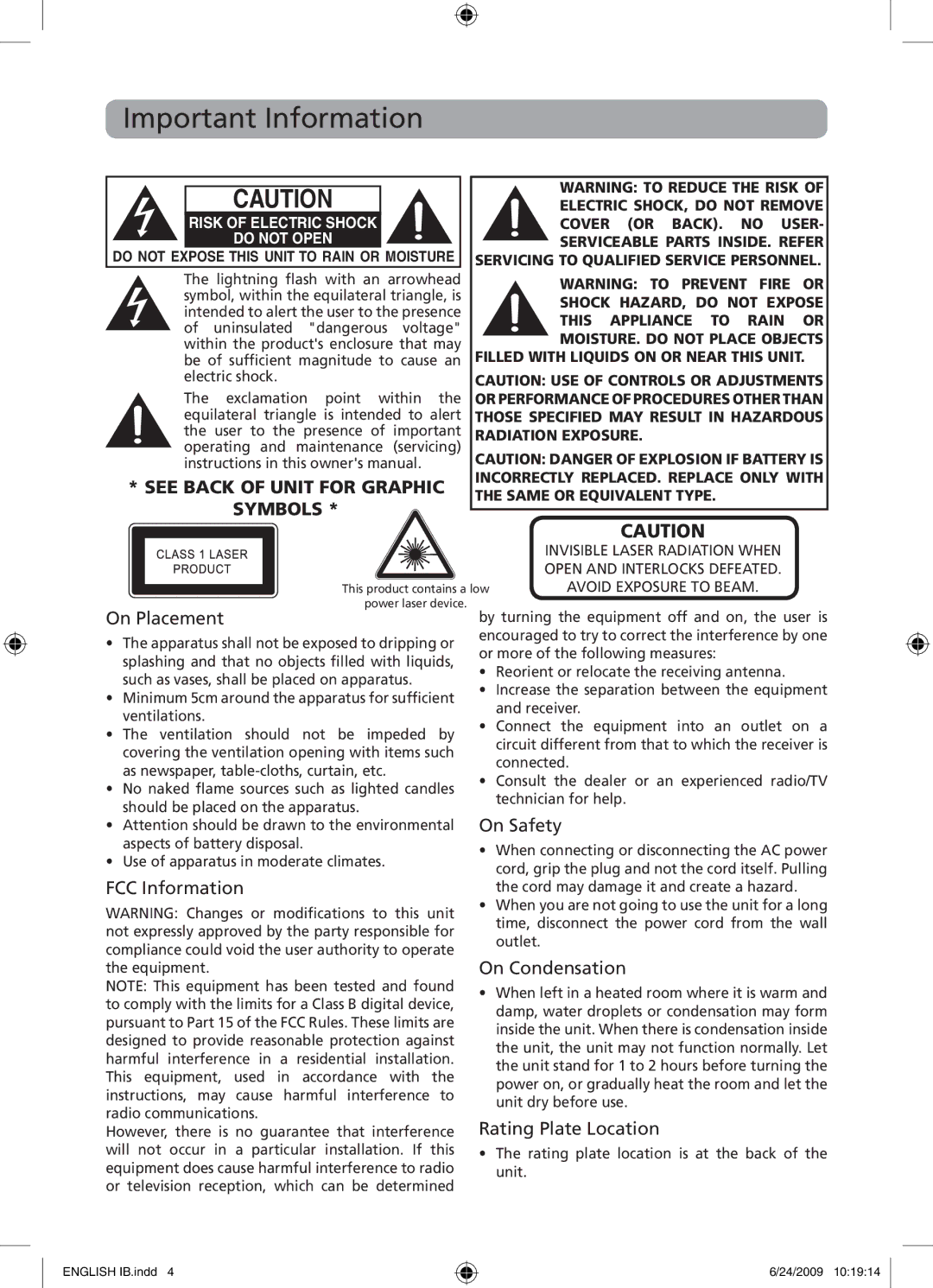 RCA DRC69705 user manual Important Information 