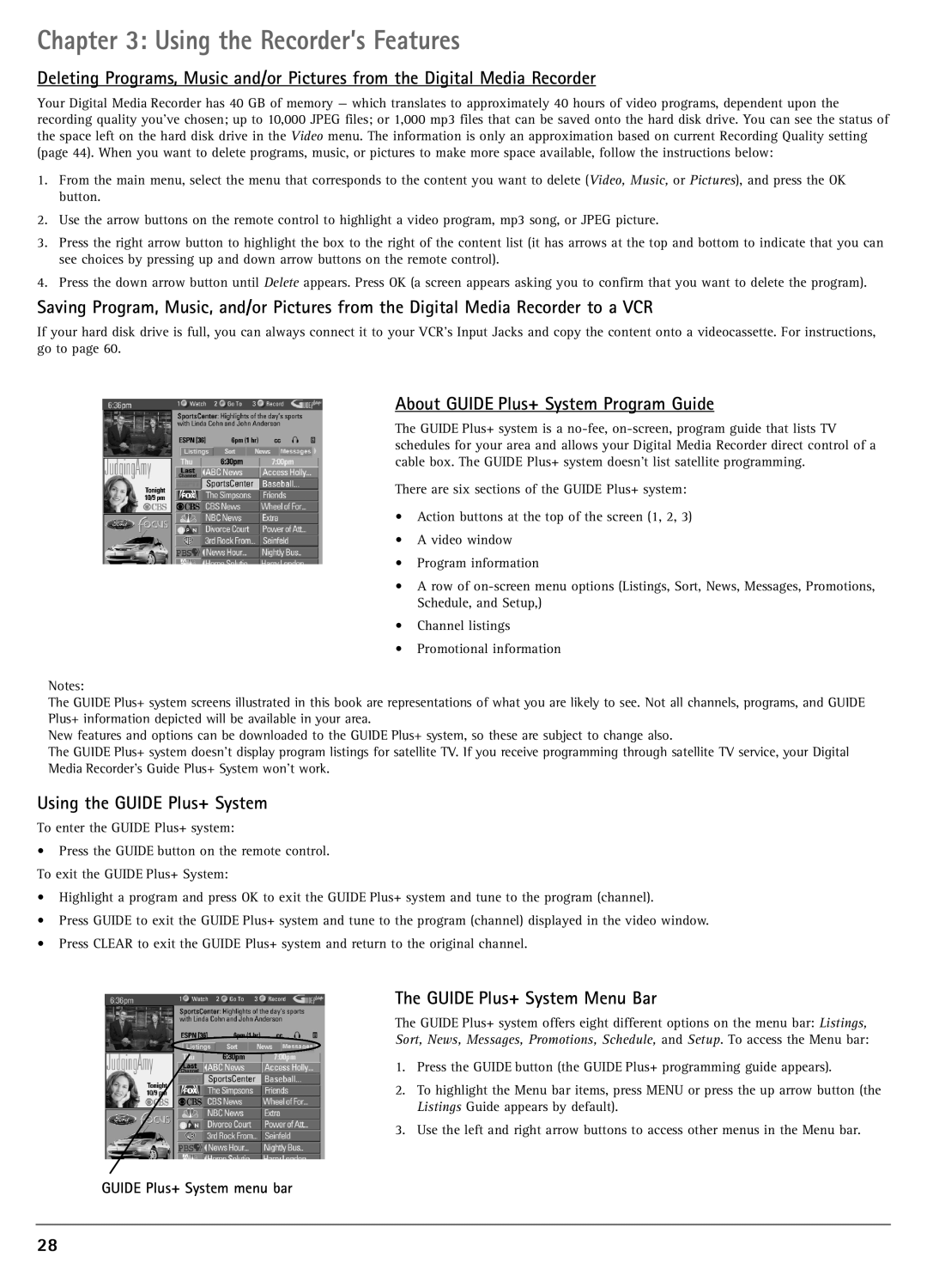 RCA DRC7005N manual About Guide Plus+ System Program Guide, Using the Guide Plus+ System, Guide Plus+ System Menu Bar 