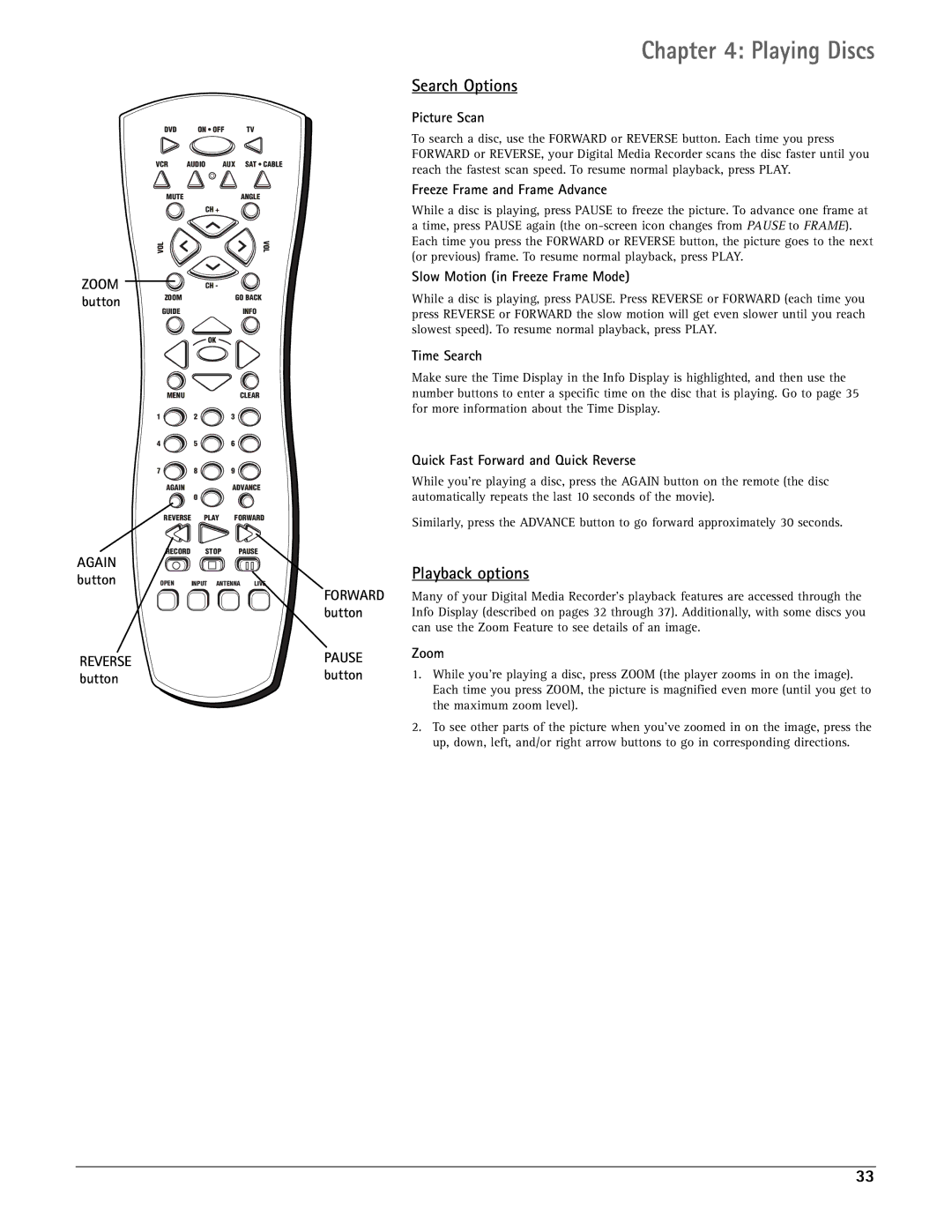 RCA DRC7005N manual Search Options, Playback options 