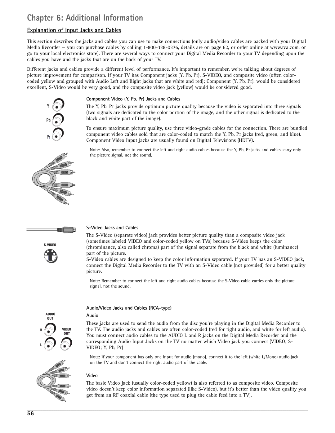 RCA DRC7005N manual Explanation of Input Jacks and Cables, Audio/Video Jacks and Cables RCA-type 