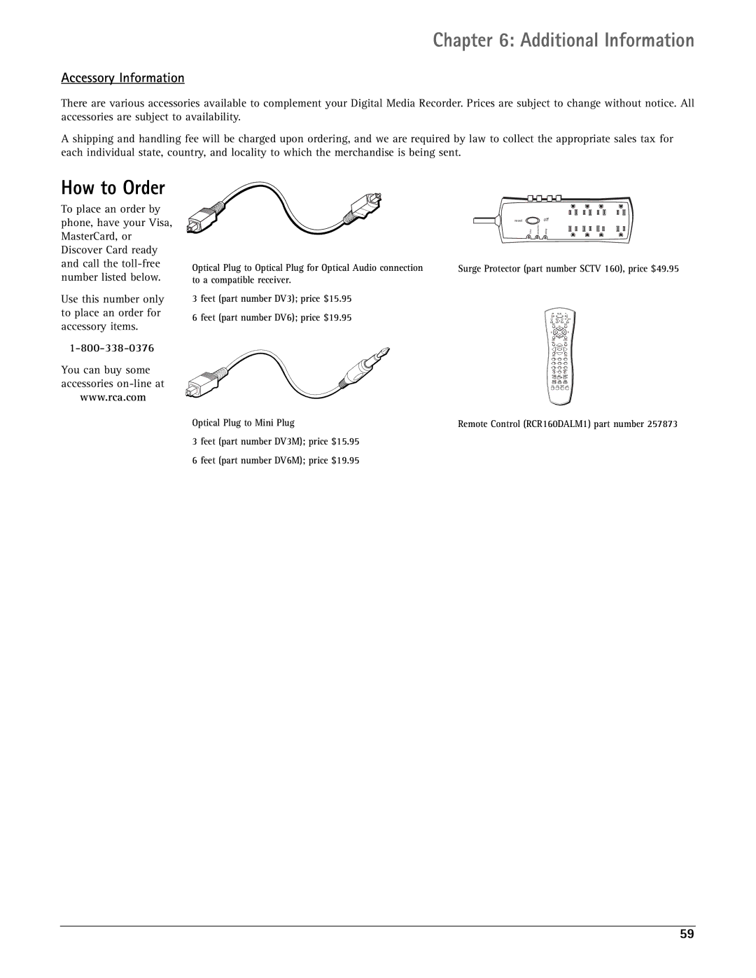 RCA DRC7005N manual How to Order, Accessory Information 