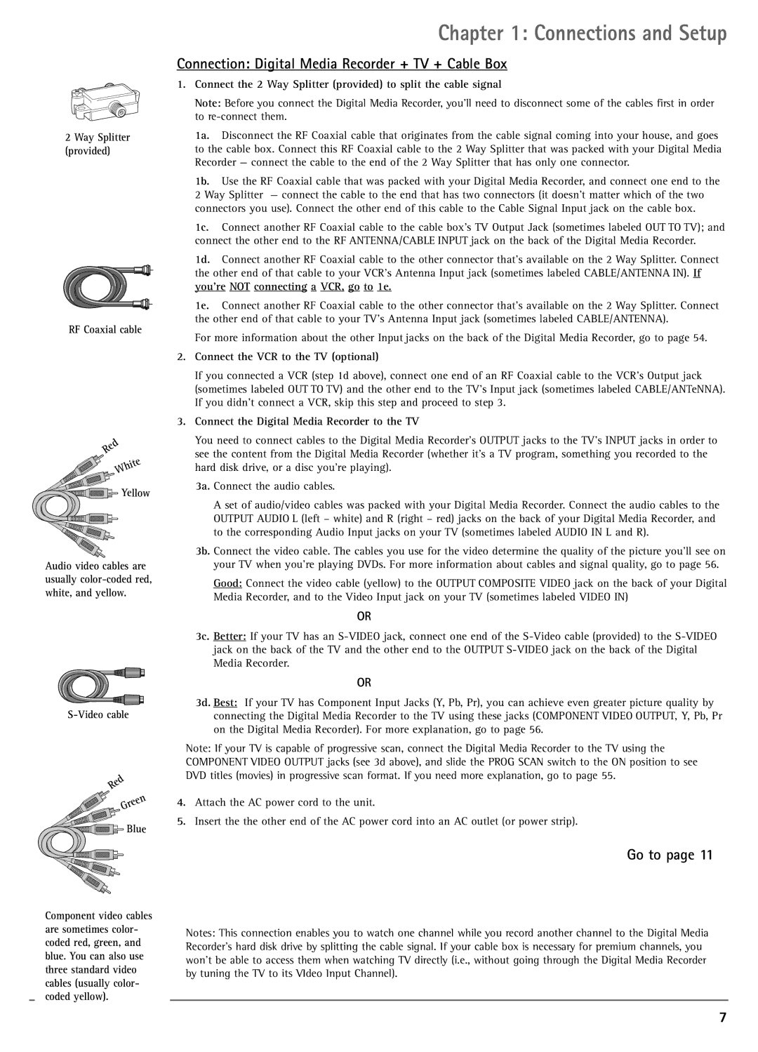 RCA DRC7005N manual Connection Digital Media Recorder + TV + Cable Box, Connect the VCR to the TV optional 