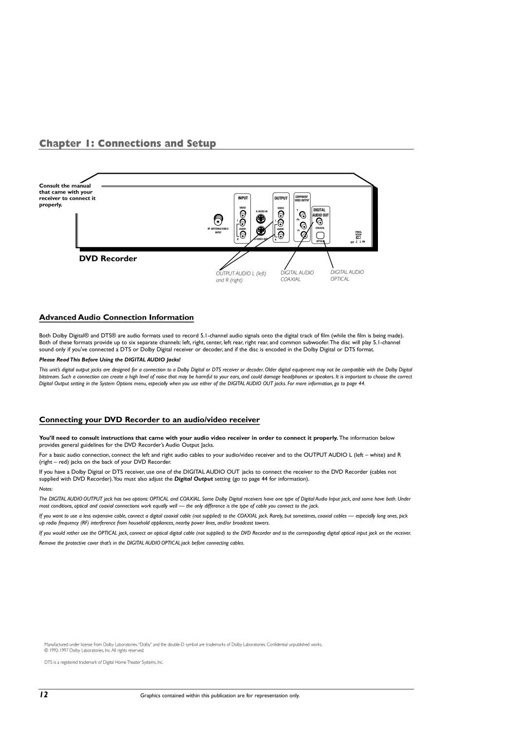 RCA DRC8005N manual Advanced Audio Connection Information, Connecting your DVD Recorder to an audio/video receiver 