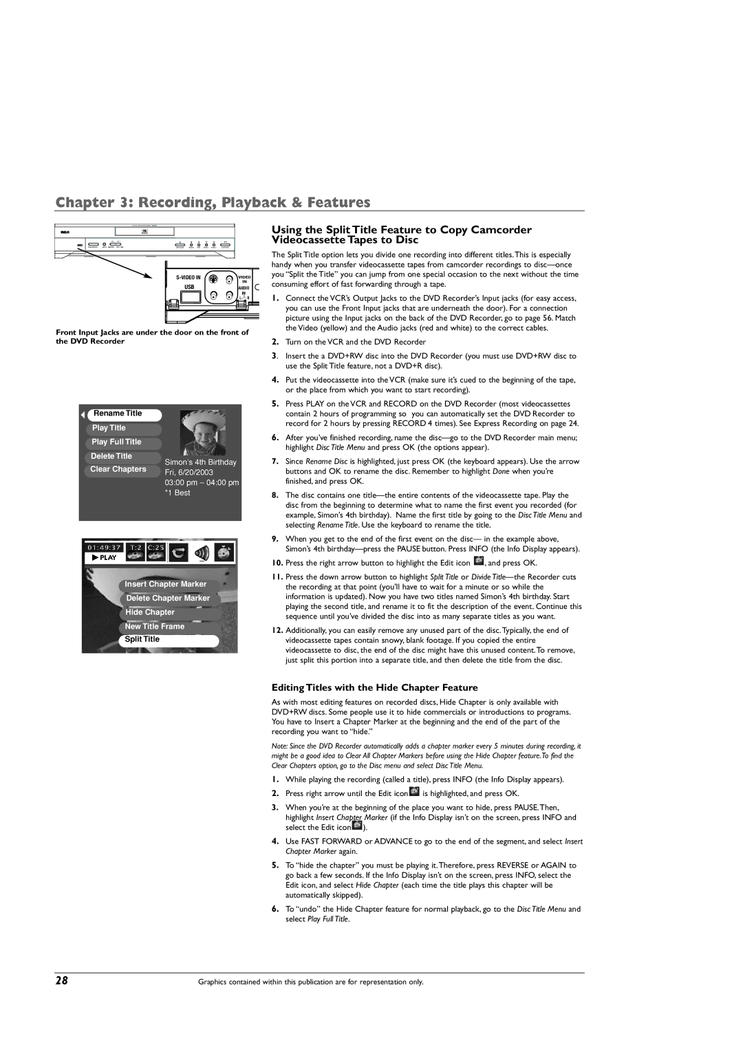 RCA DRC8005N manual Editing Titles with the Hide Chapter Feature 