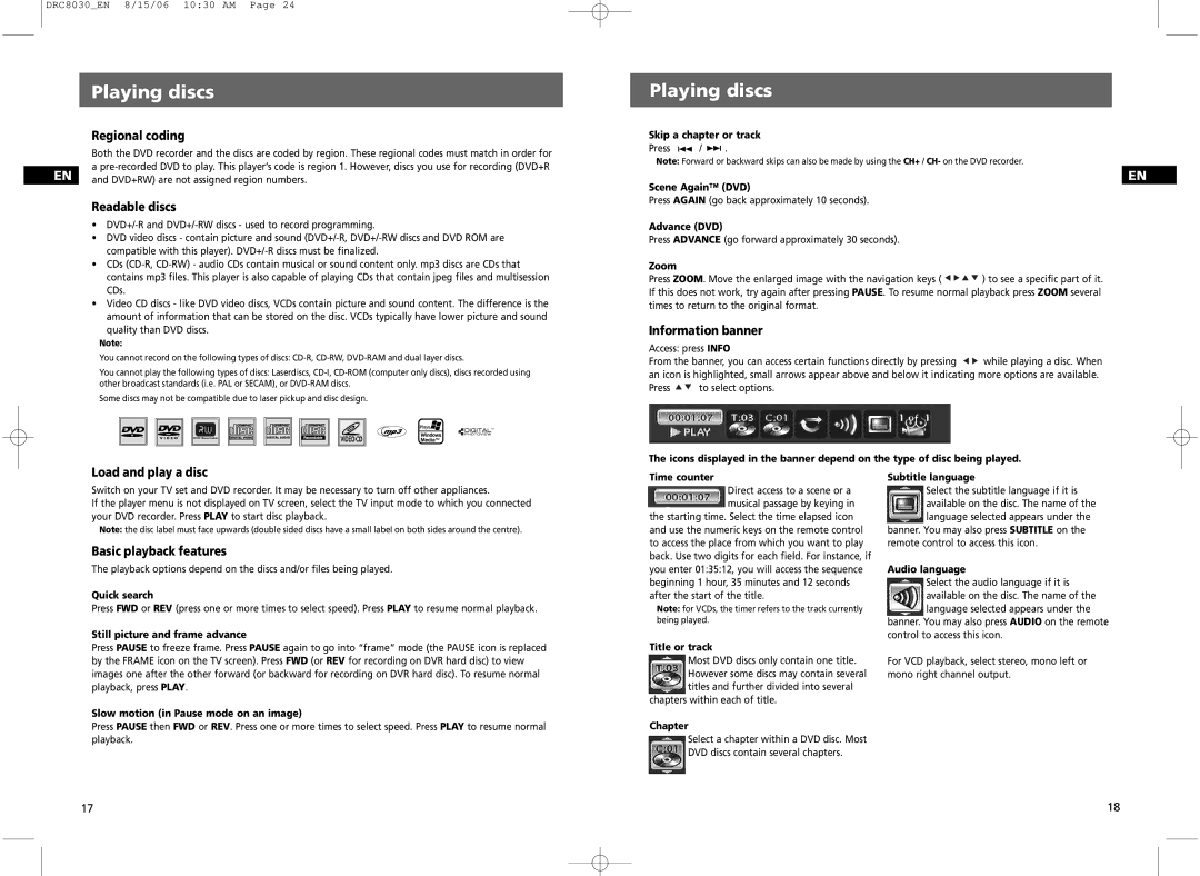 RCA DRC8030N user manual Playing discs 