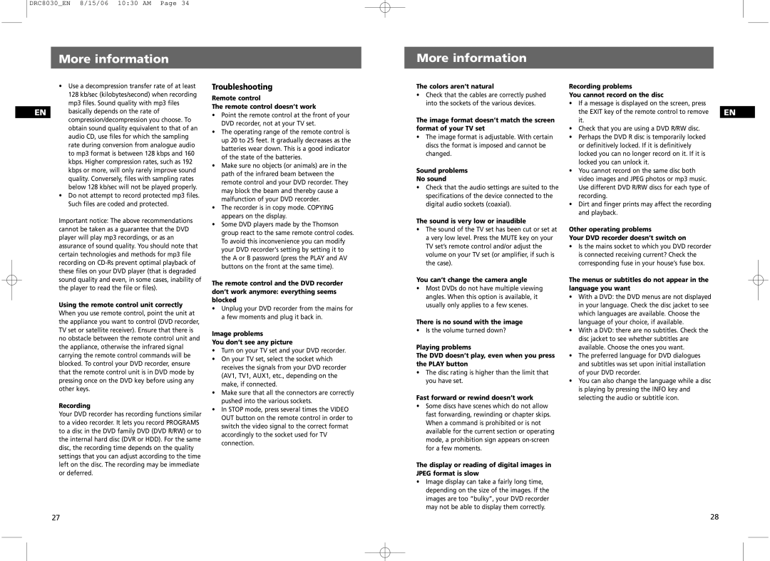 RCA DRC8030N user manual Troubleshooting 