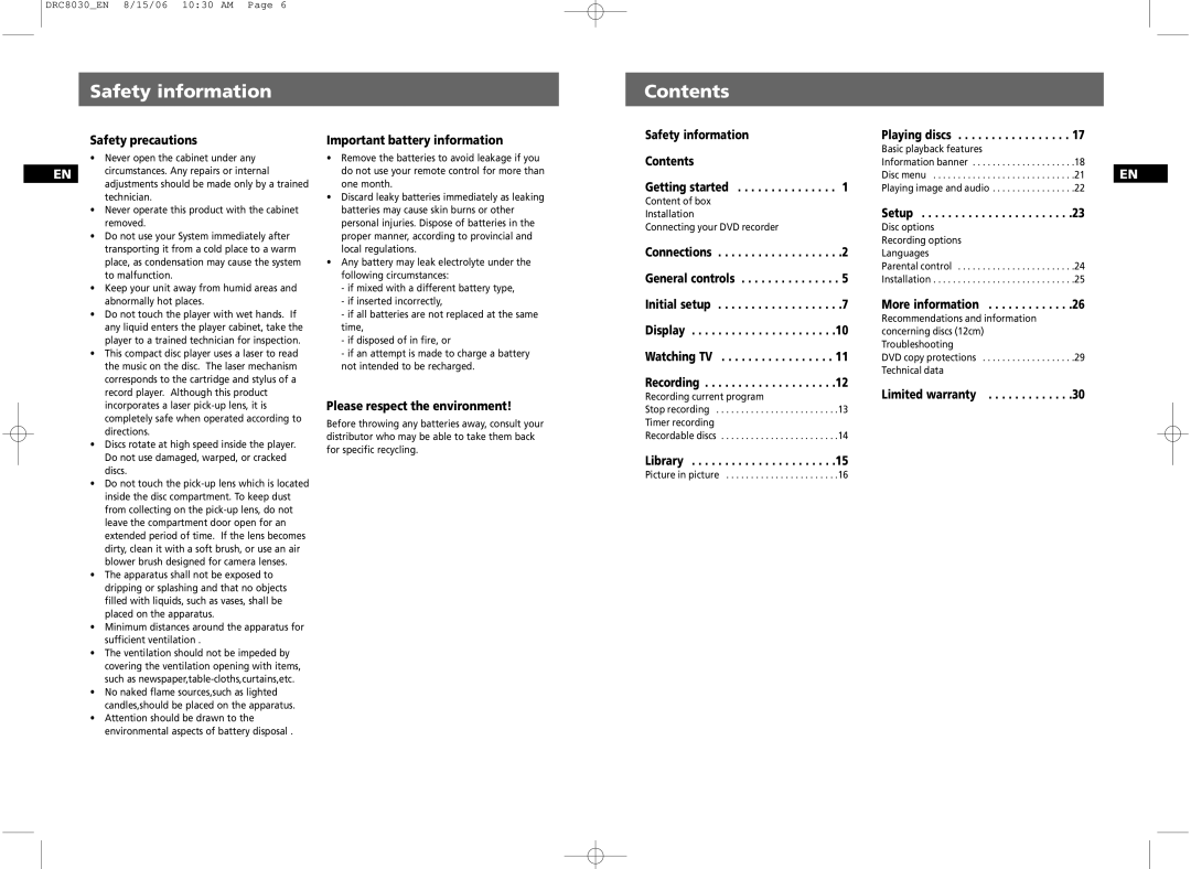 RCA DRC8030N user manual Contents 