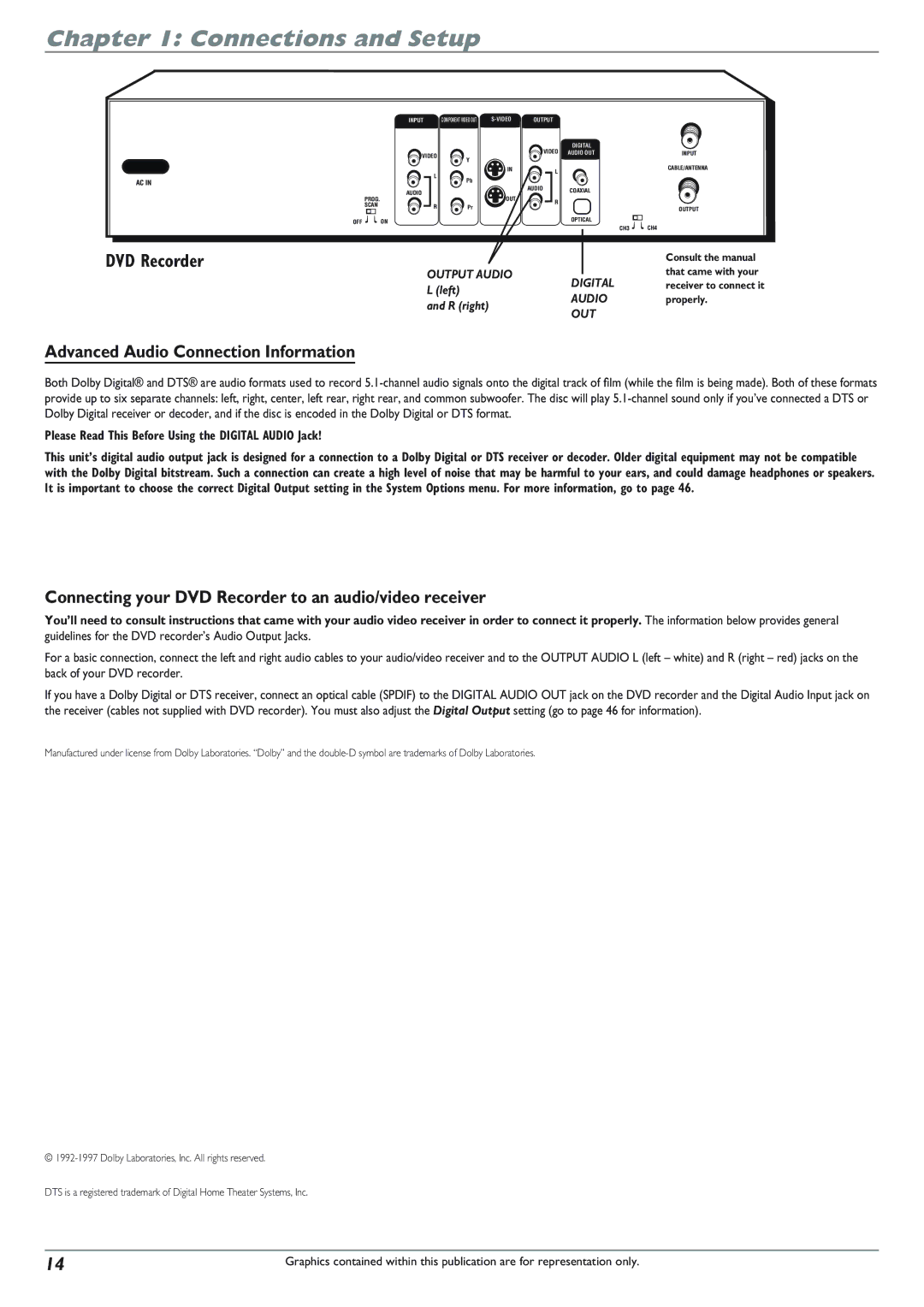 RCA DRC8040N manual Advanced Audio Connection Information, Connecting your DVD Recorder to an audio/video receiver 