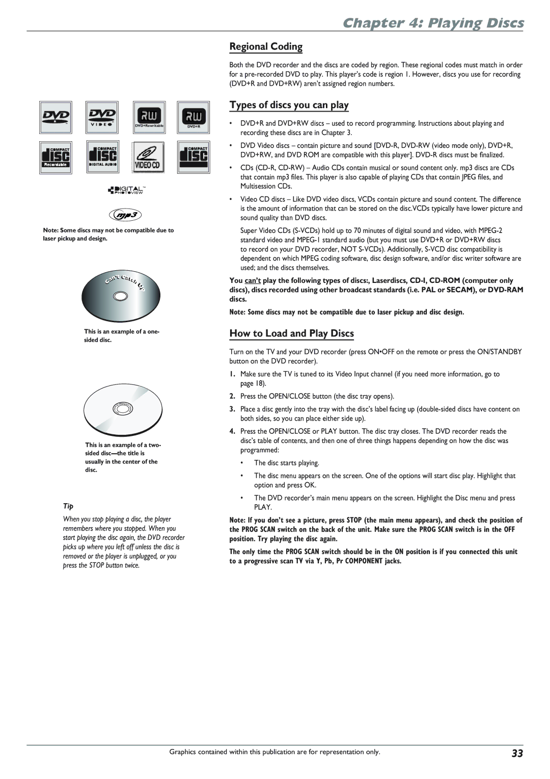 RCA DRC8040N manual Regional Coding, Types of discs you can play, How to Load and Play Discs 