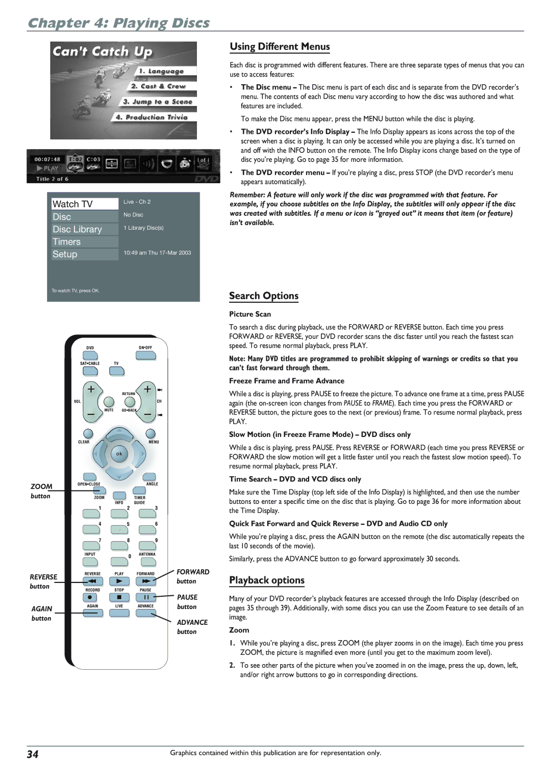 RCA DRC8040N manual Using Different Menus, Search Options, Playback options 