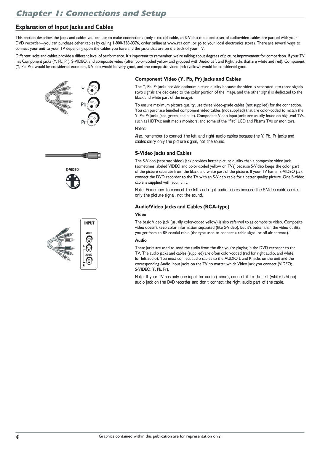 RCA DRC8040N Explanation of Input Jacks and Cables, Component Video Y, Pb, Pr Jacks and Cables, Video Jacks and Cables 