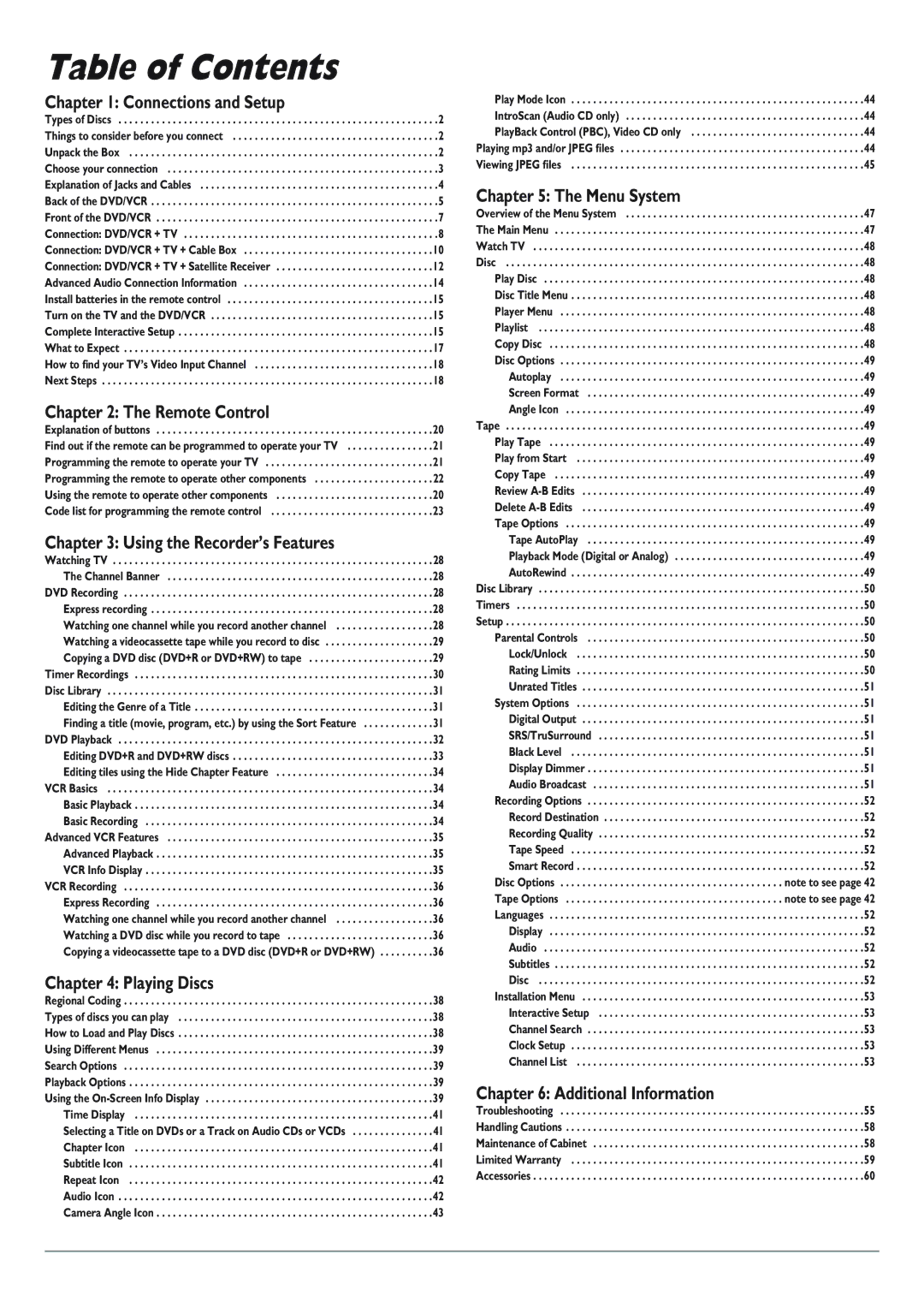 RCA DRC8300N manual Table of Contents 