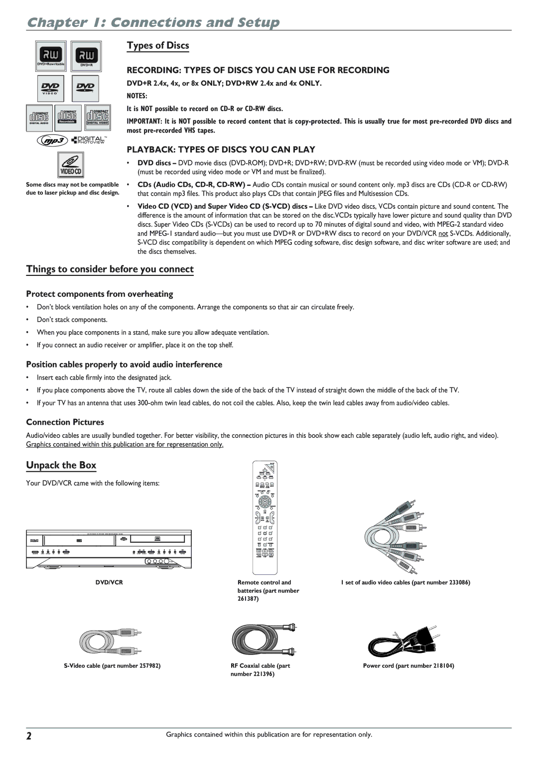 RCA DRC8300N manual Types of Discs, Things to consider before you connect, Unpack the Box 