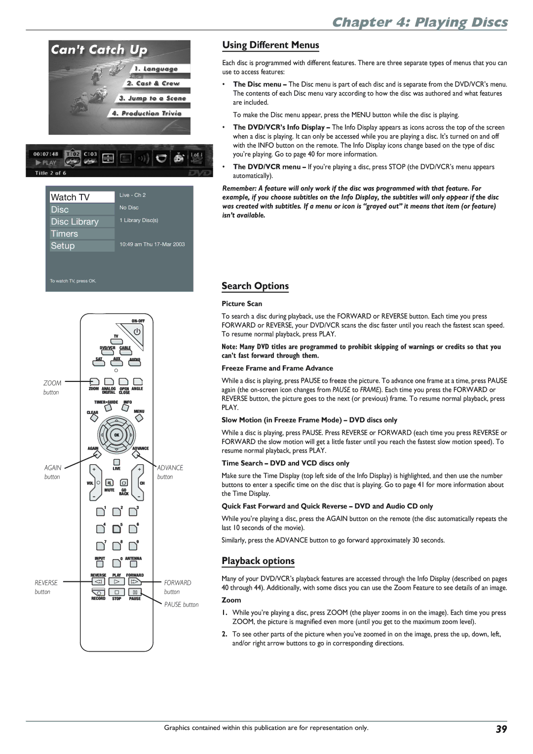 RCA DRC8300N manual Using Different Menus, Search Options, Playback options 