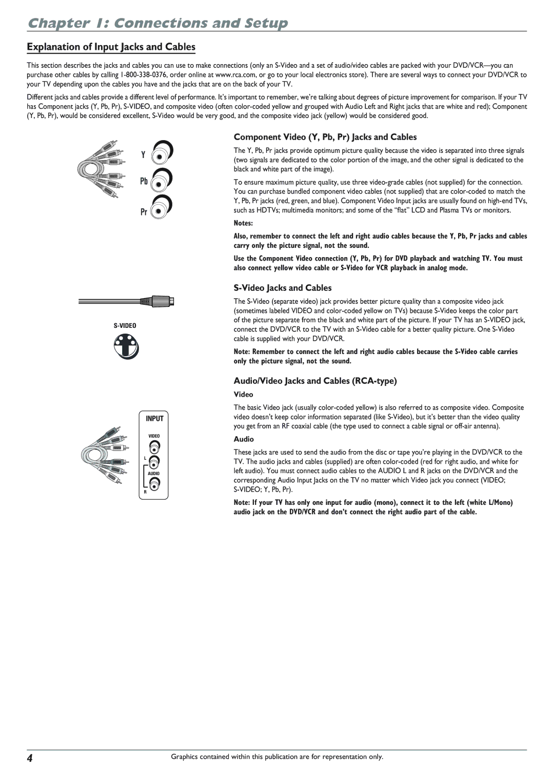 RCA DRC8300N Explanation of Input Jacks and Cables, Component Video Y, Pb, Pr Jacks and Cables, Video Jacks and Cables 