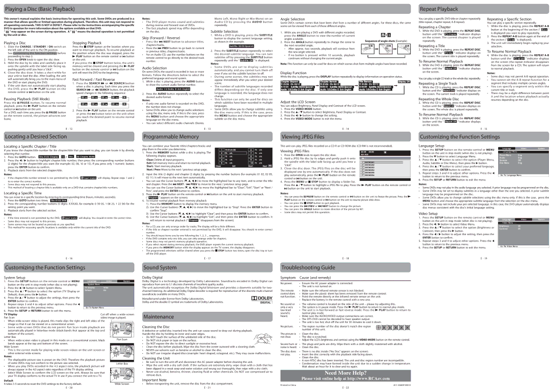 RCA DRC99380 Playing a Disc Basic Playback, Repeat Playback, Locating a Desired Section, Customizing the Function Settings 