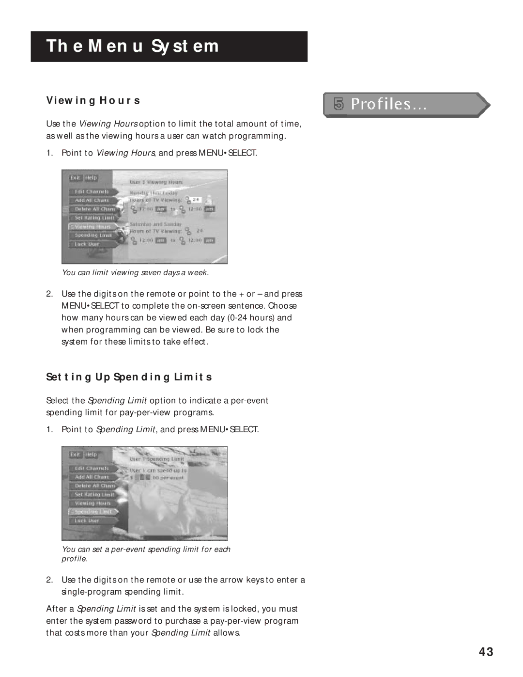 RCA DRD202RA manual Viewing Hours, Setting UP Spending Limits 