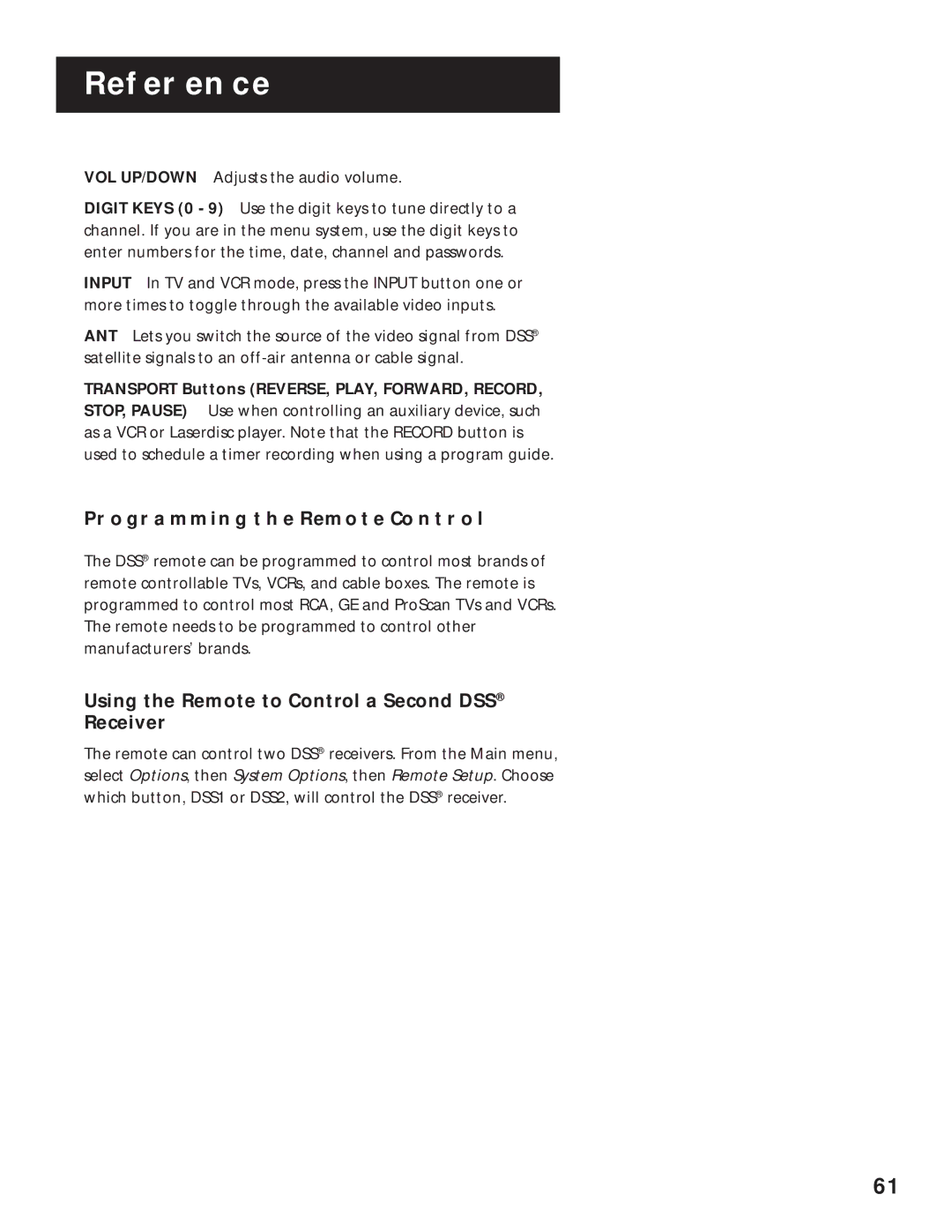 RCA DRD202RA manual Programming the Remote Control, Using the Remote to Control a Second DSS Receiver 