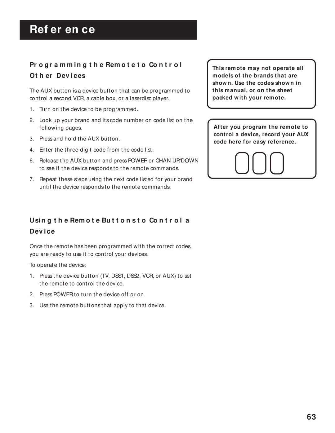 RCA DRD202RA manual Programming the Remote to Control Other Devices, Using the Remote Buttons to Control a Device 