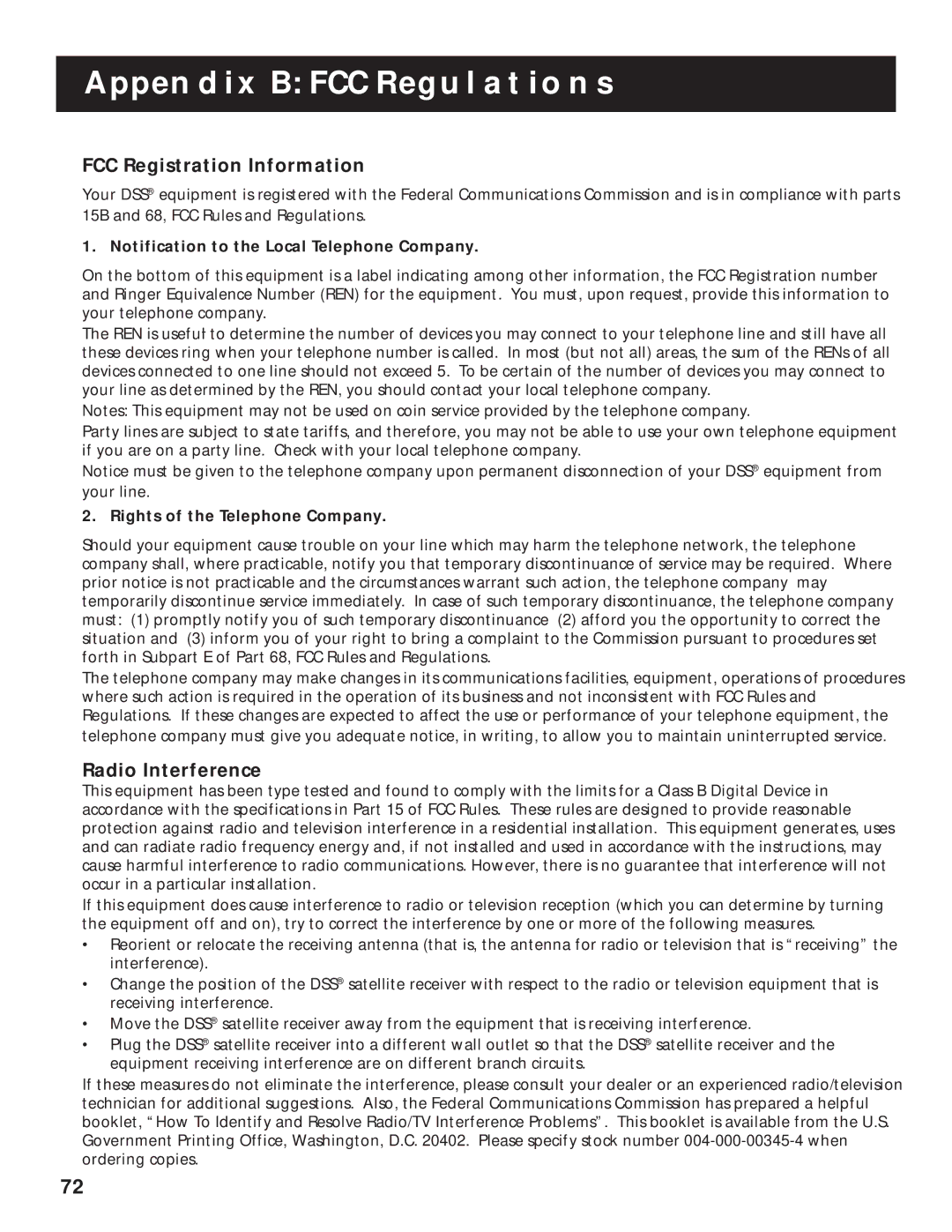 RCA DRD202RA manual Appendix B FCC Regulations, FCC Registration Information, Radio Interference 