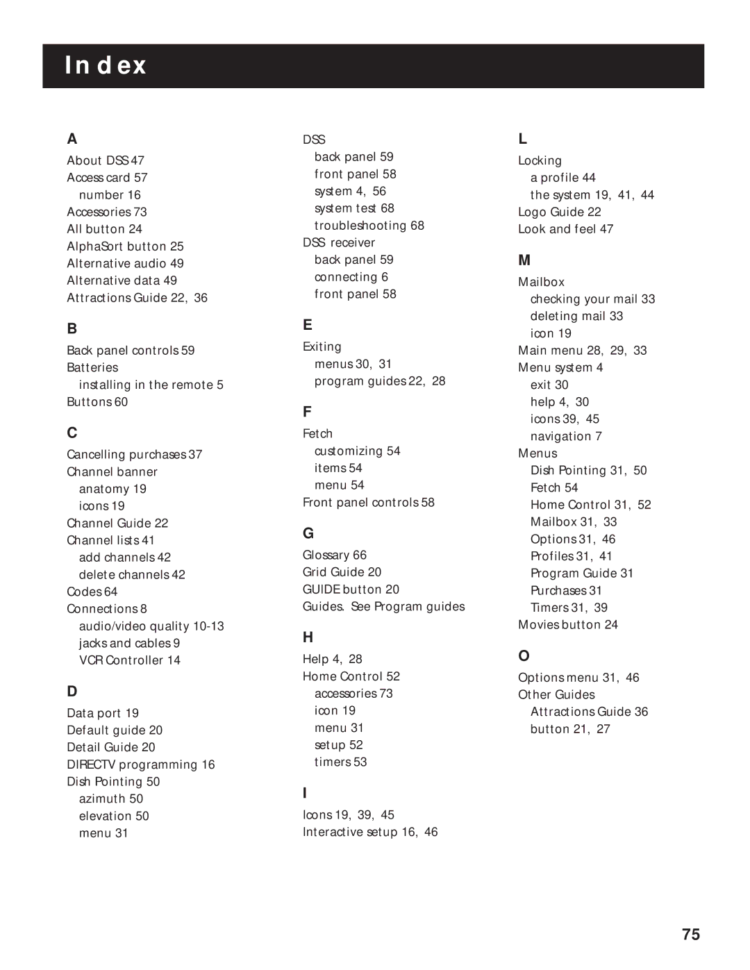 RCA DRD202RA manual Index, Dss 