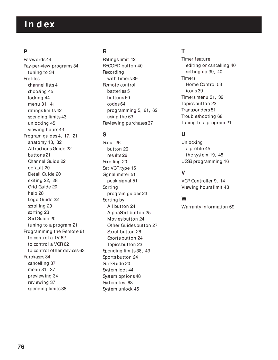 RCA DRD202RA manual Index 