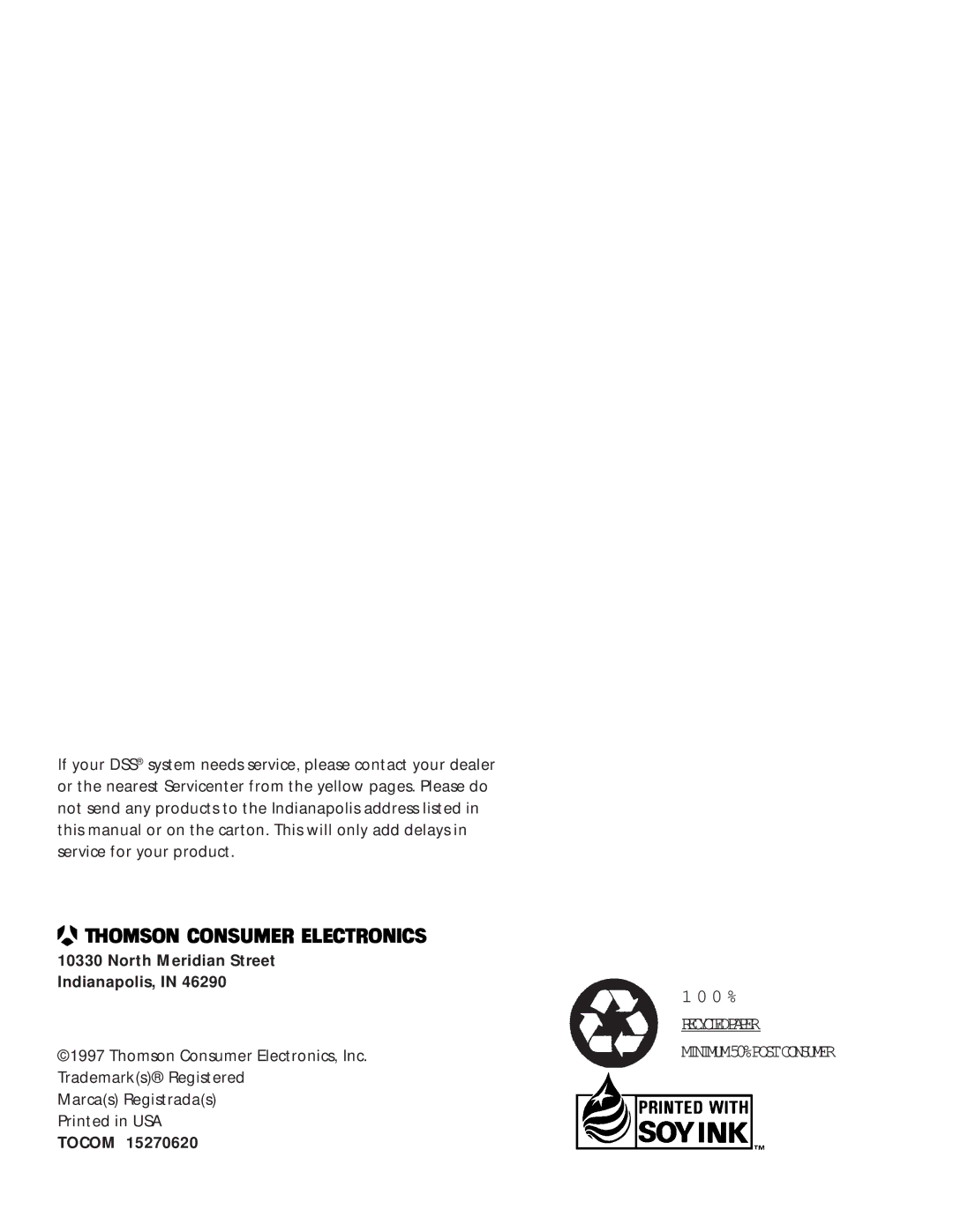 RCA DRD202RA manual Recycledpaper MINIMUM50%POSTCONSUMER 