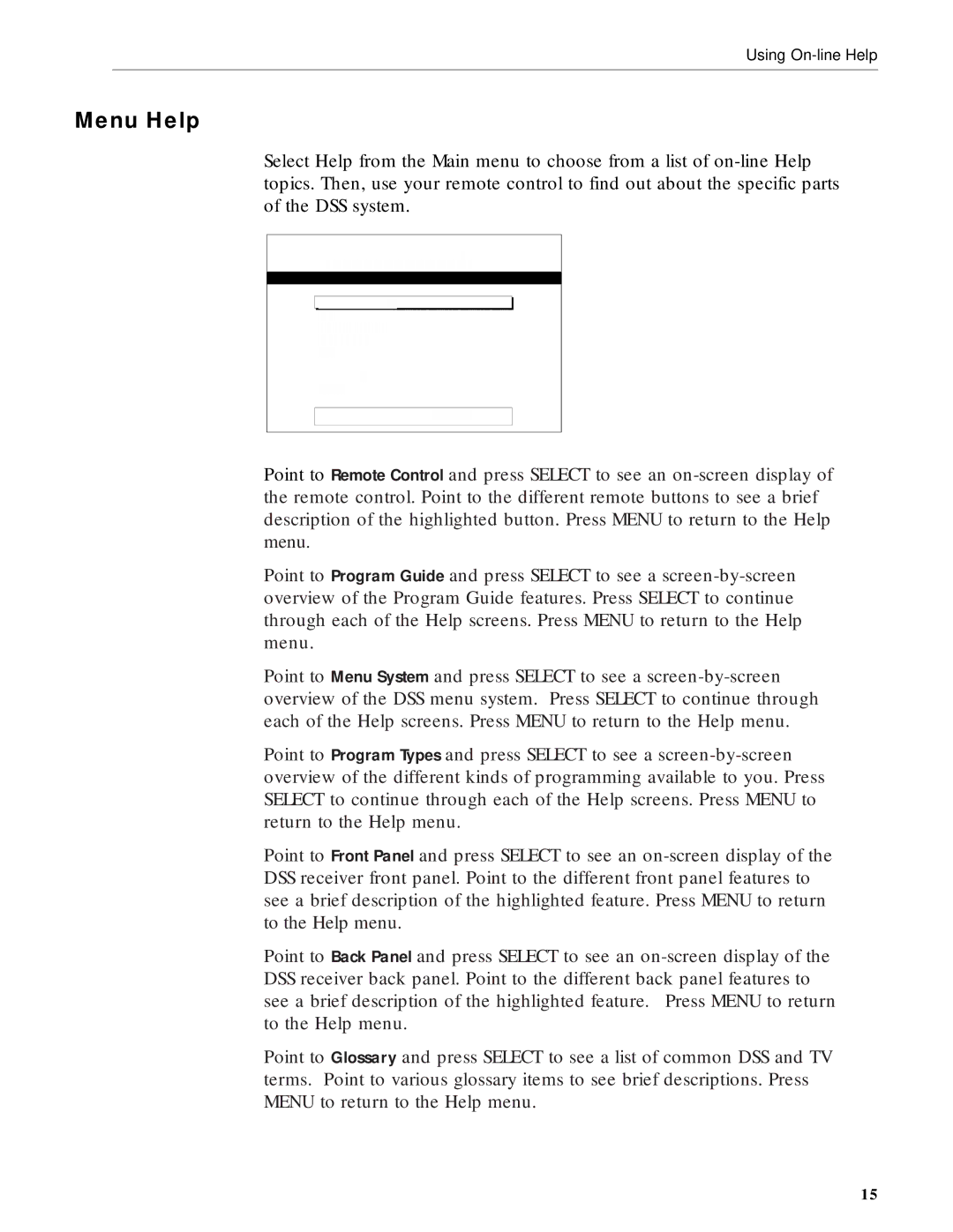 RCA DRD203 RW user manual Menu Help 