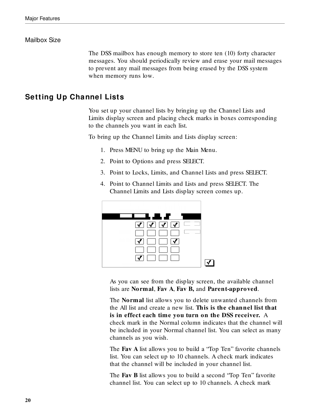 RCA DRD203 RW user manual Setting Up Channel Lists, Mailbox Size 