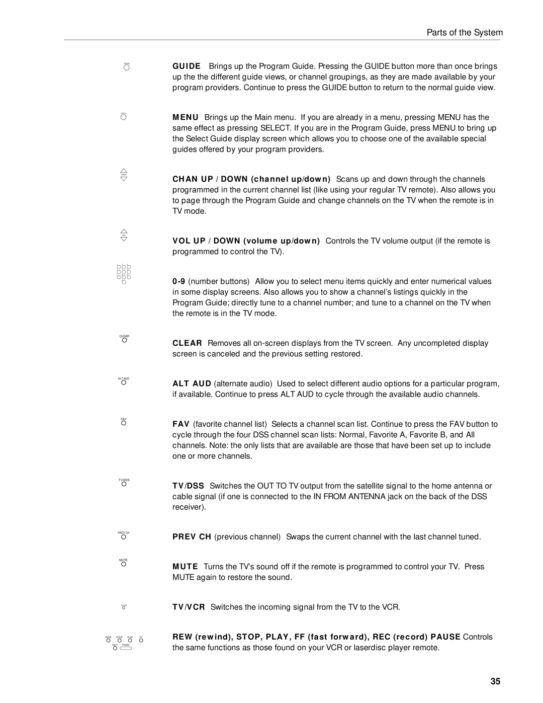 RCA DRD203 RW user manual Clear ALT AUD FAV TV/DSS Prev CH Mute 