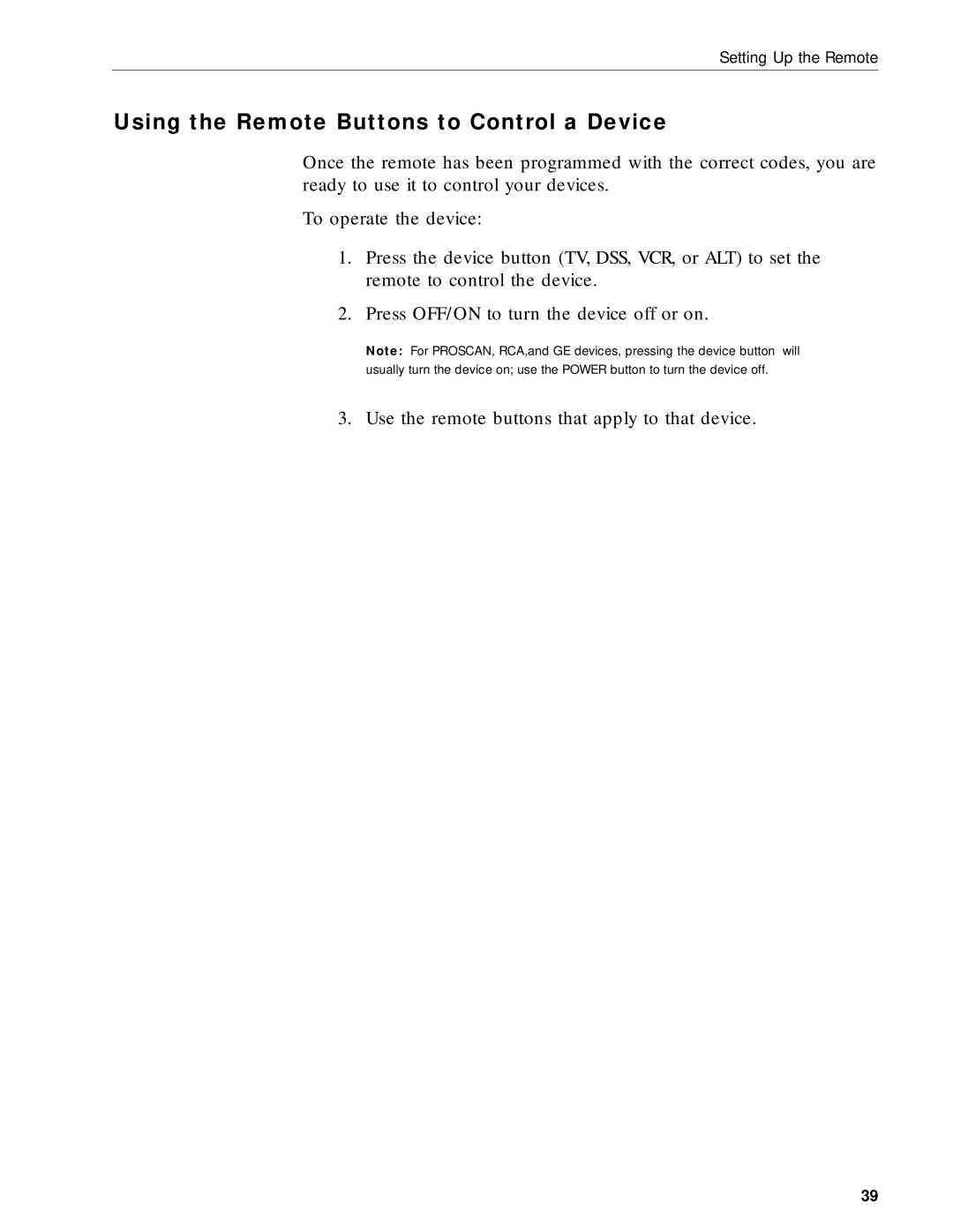 RCA DRD203 RW user manual Using the Remote Buttons to Control a Device 