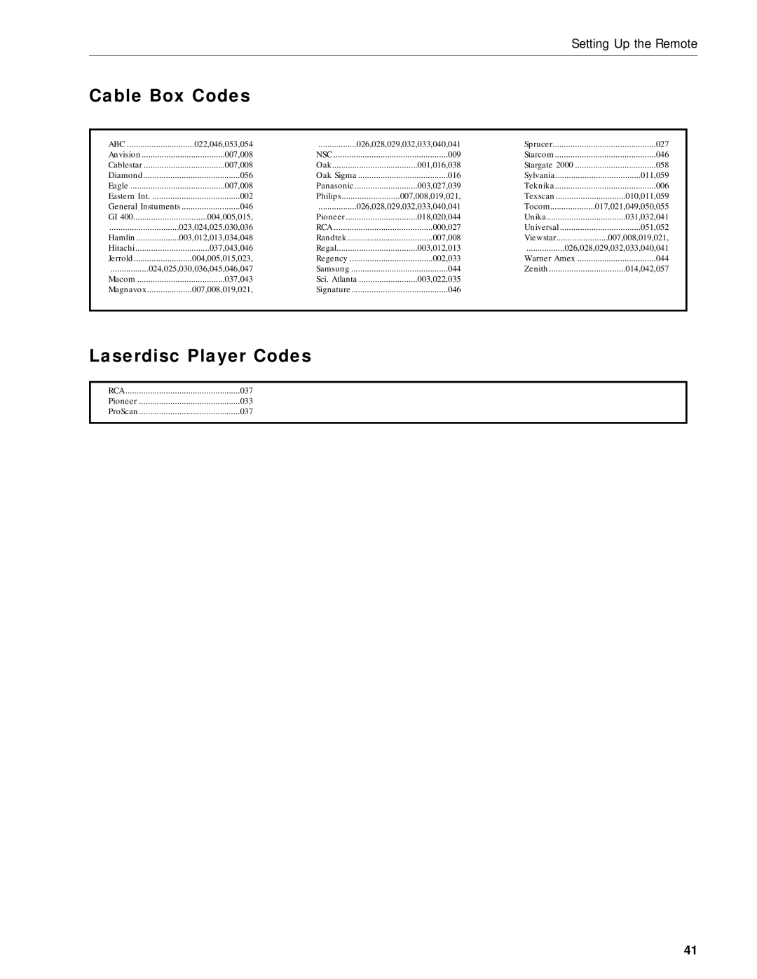 RCA DRD203 RW user manual Cable Box Codes, Laserdisc Player Codes 