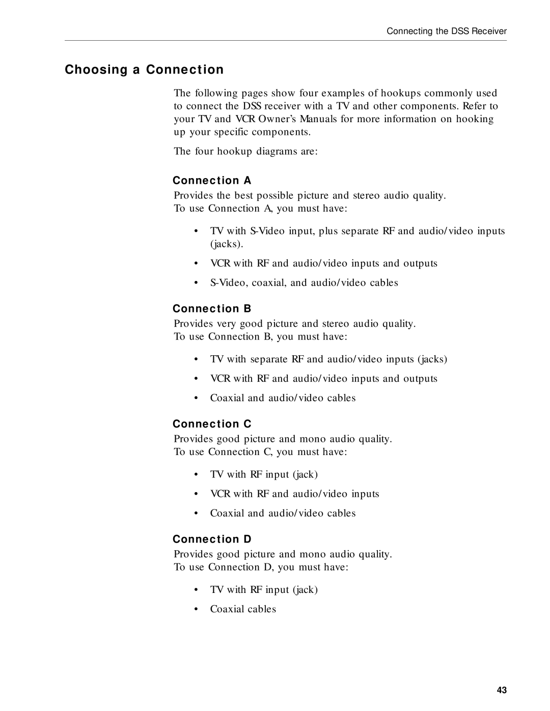 RCA DRD203 RW user manual Choosing a Connection, Connection a, Connection B, Connection C, Connection D 