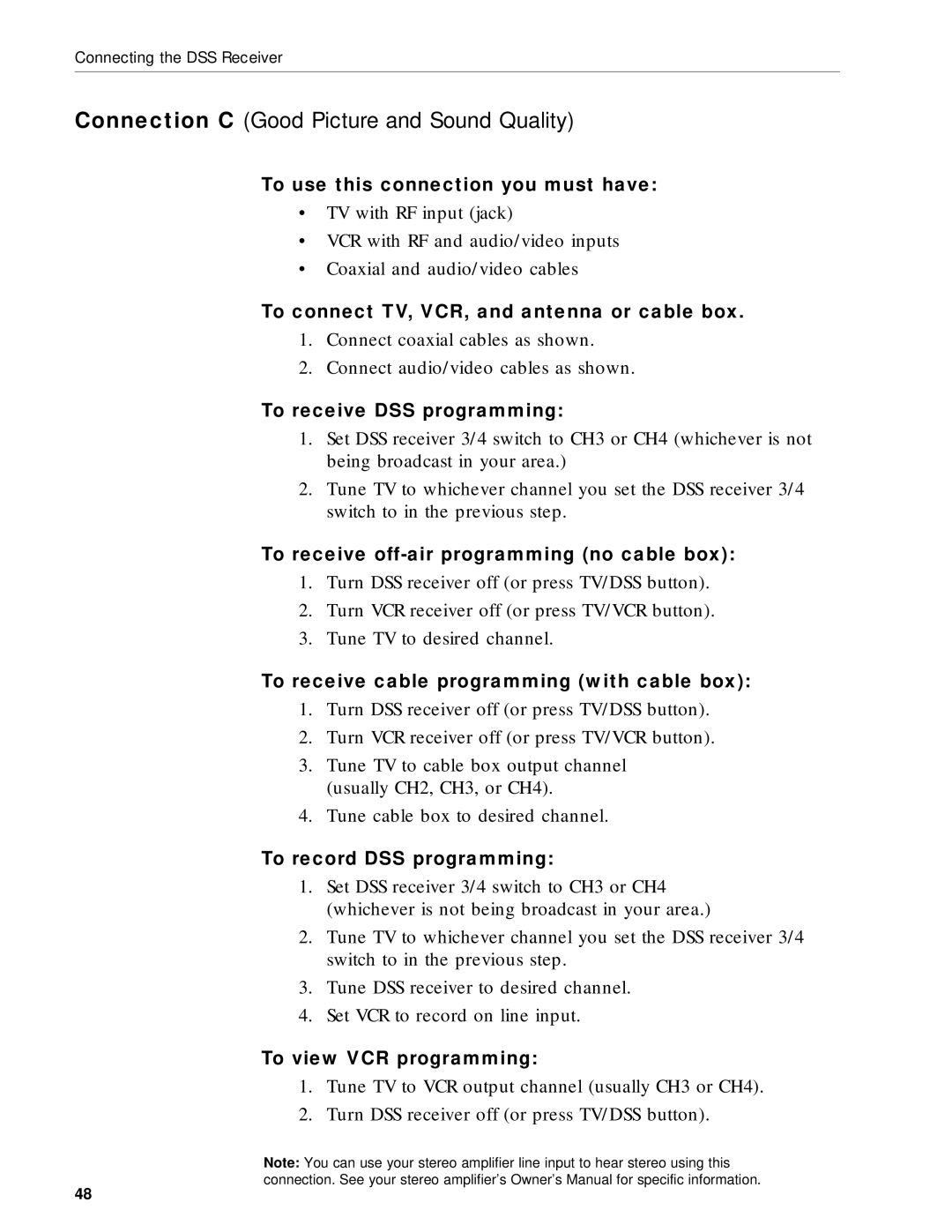 RCA DRD203 RW user manual To connect TV, VCR, and antenna or cable box, To receive cable programming with cable box 