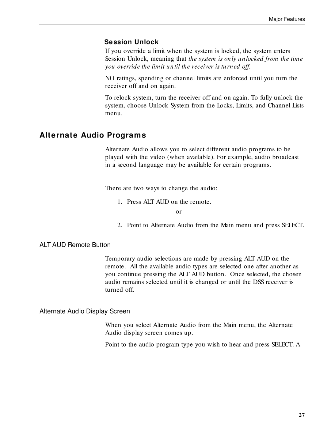 RCA DRD212NW user manual Alternate Audio Programs, Session Unlock 