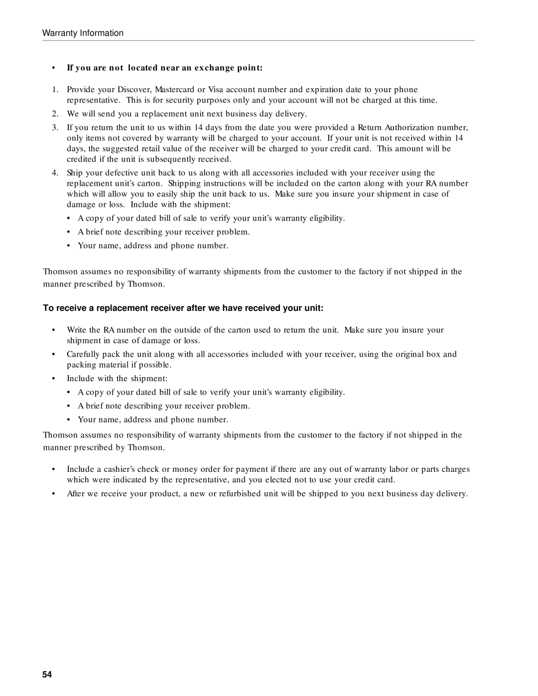 RCA DRD212NW user manual If you are not located near an exchange point 