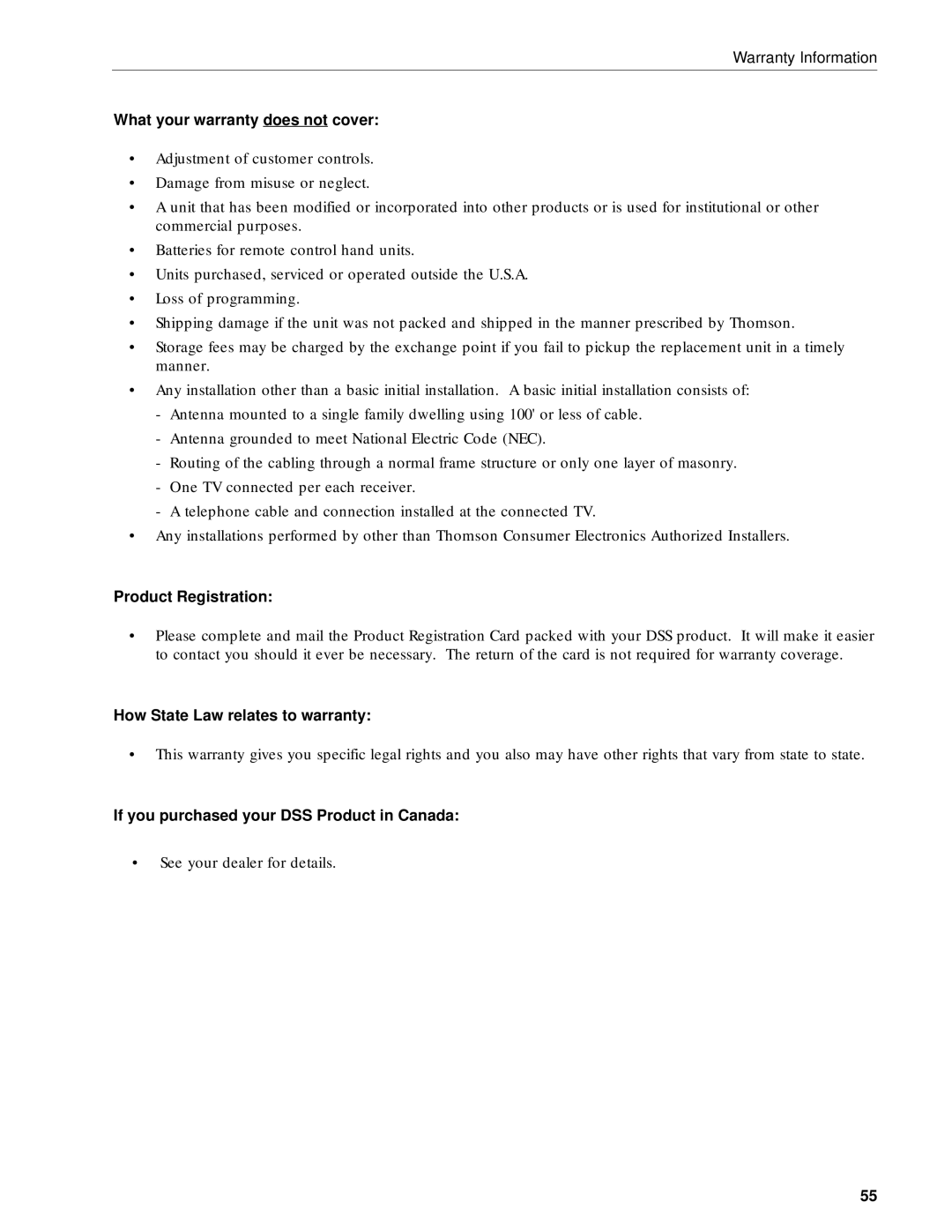 RCA DRD212NW user manual If you purchased your DSS Product in Canada 