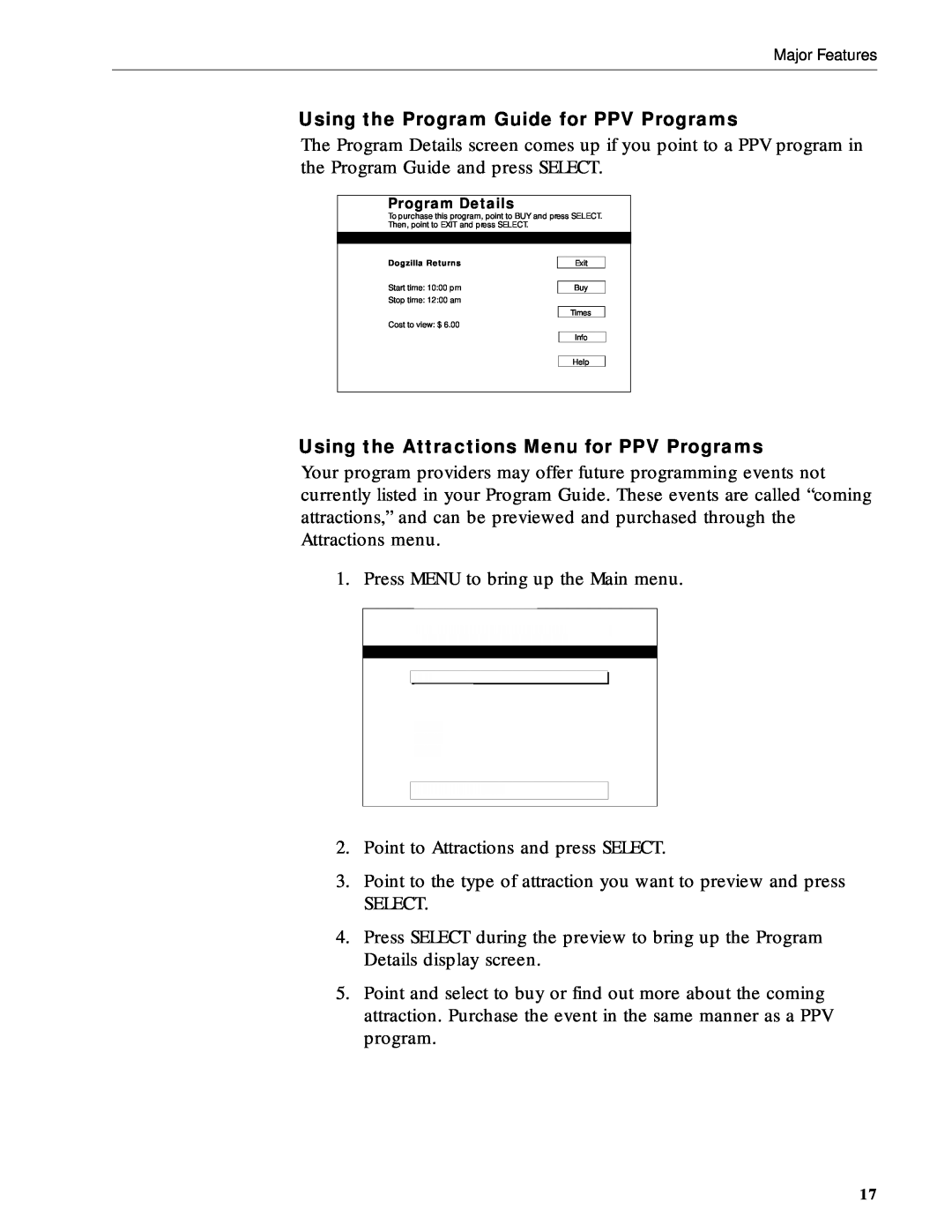 RCA DRD212NW user manual Using the Program Guide for PPV Programs, Using the Attractions Menu for PPV Programs 